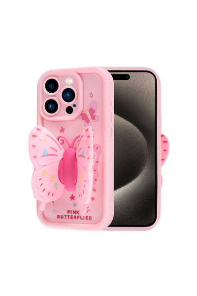 Rivor Apple iPhone 15 Pro Max Uyumlu Kılıf Kamera Korumalı Kelebek Figürlü Yu...