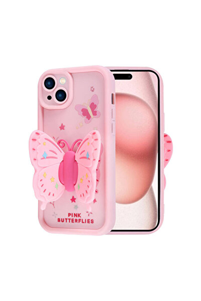Rivor Apple iPhone 15 Uyumlu Kılıf Kamera Korumalı Kelebek Figürlü Yumuşak Si...