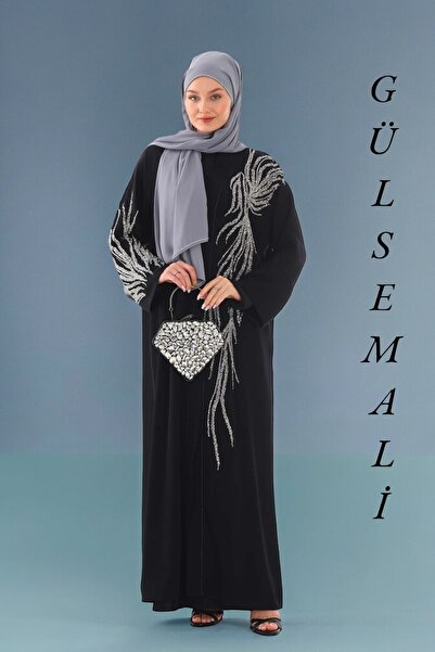 AGH Değerli Hediyeler Lüks Abaya Ferace Dubai İpeği Kumaşından Özel Dantel İş...