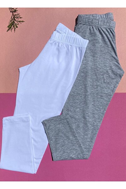 VicTroy Colanți lungi pentru femei din 2 piese, gri și alb, cu talie normală