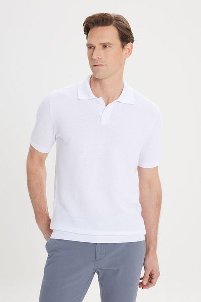 ALTINYILDIZ CLASSICS Ανδρικό πλεκτό μπλουζάκι με λαιμόκοψη 100% βαμβακερό ζακάρ με κανονική εφαρμογή