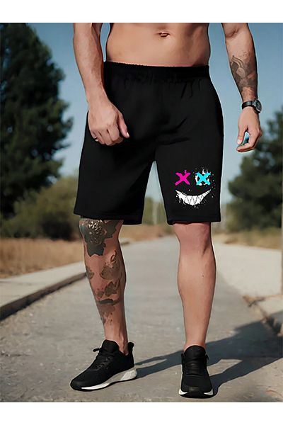 BEETON Καλοκαιρινό χτενισμένο βαμβακερό σορτς Black Smile Face - Κοντό χωρίς κορδόνι