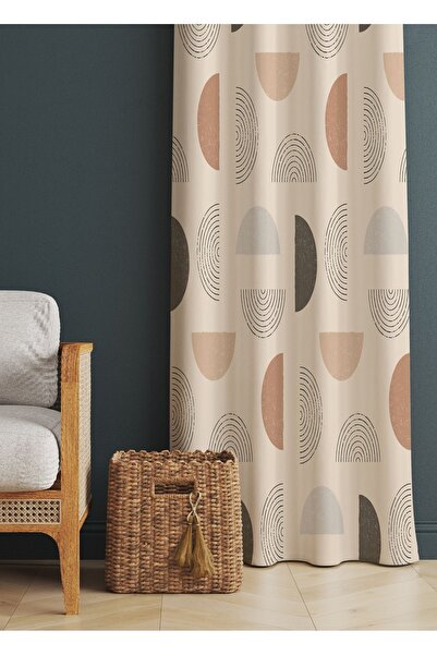 ALAMODECOR Krem Rengi Geometrik Iskandinav Model Etnik Desenli Baskılı Fon Pe...