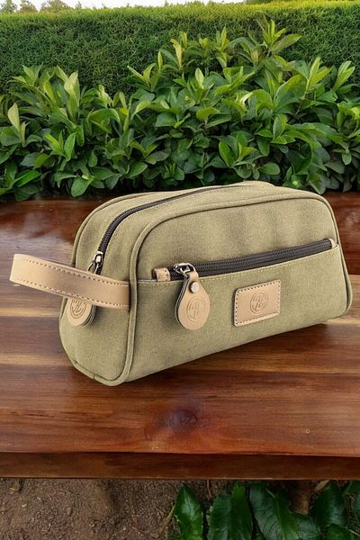 QUB CLUB Unisex Khaki Canvas - Waterproof and Organizer Personal Care Bag