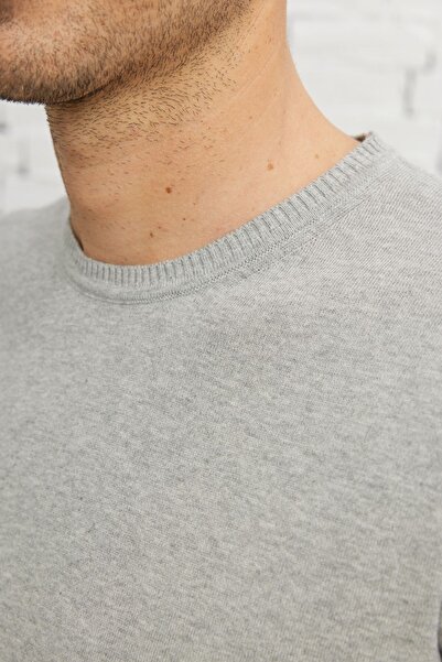 ALTINYILDIZ CLASSICS Ανδρικό μπλουζάκι με γκρι Standard Fit Regular Cut Crew Neck 100% βαμβακερό πλεκτό T-shirt