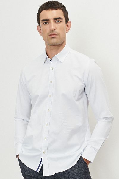 ALTINYILDIZ CLASSICS Ανδρικό πουκάμισο λευκό-μπλε Slim Fit Slim Fit με γιακά με στάμπα