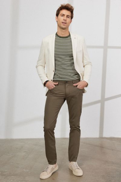 ALTINYILDIZ CLASSICS Ανδρικό Μπουφάν Blazer Λευκό Slim Fit Slim-Fit Μονό γιακά με βαμβακερό σχέδιο