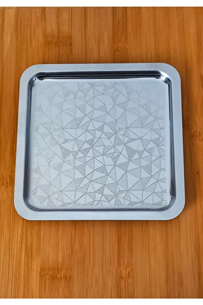 store trend 2 Li Lüx Çelik Kare Modern Desenli Kahve Sunum Tepsi 21x21 Cm