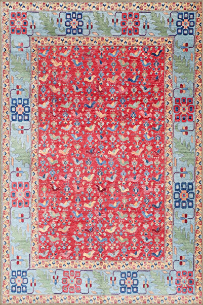 Rugs Modern Halı Bordürlü Düğüm Pembe Temalı Desenli Dokuma Taban Halı ve Yık...