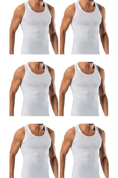 marufshop 6 Pieces Men's Slim Fit Close-Fitting Lycra Combed Cotton Sports Undershirt (Rambo Undershirt)
