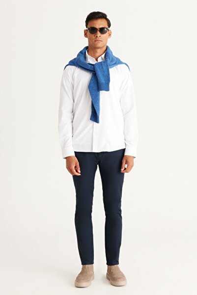 AC&Co / Altınyıldız Classics Men's White Comfort Fit Relaxed Cut Hidden Button Collar 100% Cotton Checked Shirt