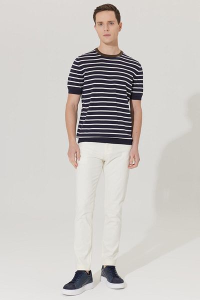 AC&Co / Altınyıldız Classics Men's Ecru Flexible Slim Fit Cotton Canvas Chino Pants - 5 Pockets
