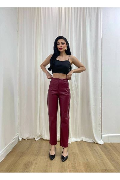 MİSSCİXFASHİON Soft Vegan Leather Side Pocket Pipe Leg Trousers