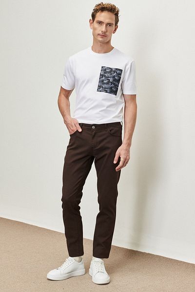 ALTINYILDIZ CLASSICS Ανδρικό Ευέλικτο Casual Παντελόνι Dobby σε στενό κόψιμο σε καφέ Slim Fit