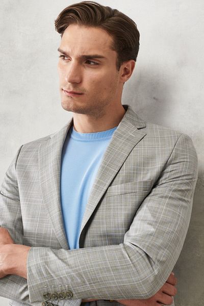 ALTINYILDIZ CLASSICS Men's Grey-blue Extra Slim Fit Slim Fit Mono Collar Checked Classic Suit