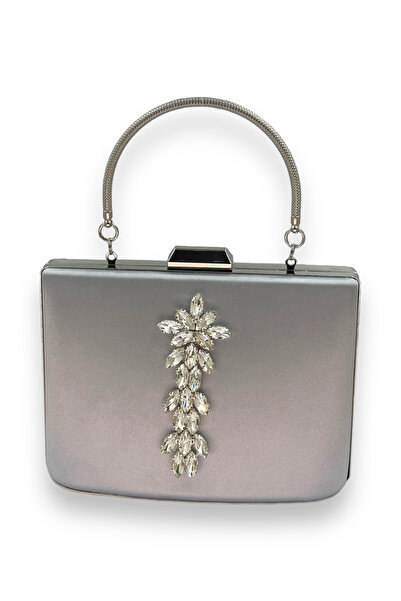 Biçanta Siva Lame satenska večernja haljina Torba - Sa kamenim detaljima, vel...