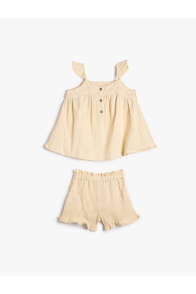 Koton Muslin Suit Shorts Strappy Blouse Cotton 2-Piece