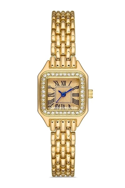 ÇENÇEN Altın  Kadın Çelik Taşlı Cartier Model Analog Kol Saati