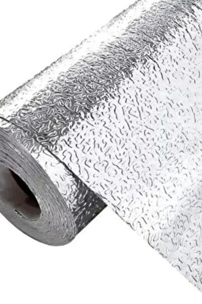 TechnoStation Mutfak Tezgah Üstü Yanmaz Yapışmaz Folyo Ocak Arkası Yağ Leke Tutmaz Yapışkanlı Folyo 2 Metre Gümüş