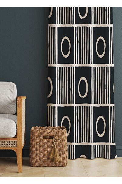 ALAMODECOR Cameră alb-negru cu model geometric - Perdea de fundal pentru sufr...