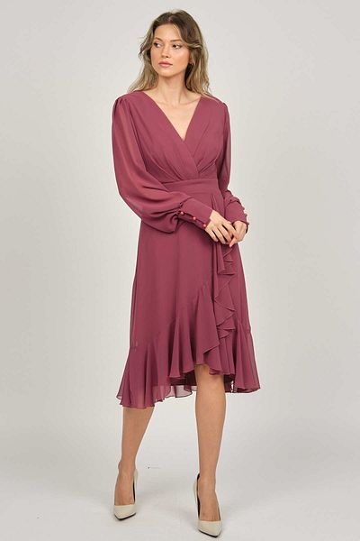 DORİDORCA Women's Araboy Long Sleeve Evening Dress 5922117 Cinnamon
