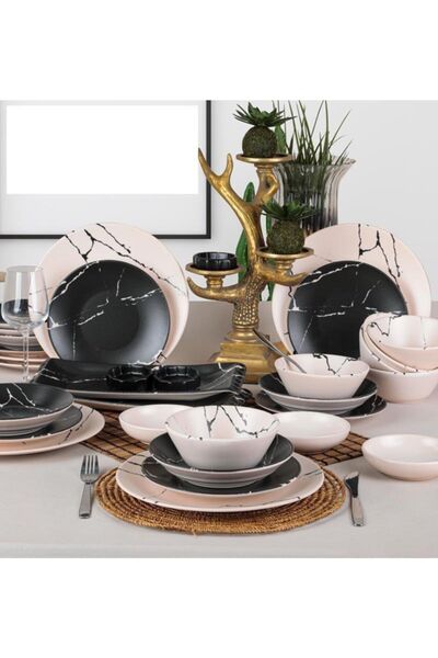 Keramika Mermer Yemek Takımı 32 Parça 6 Kişilik Yemek Takımı