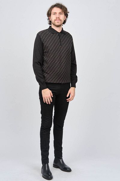 Ateş Triko Men's Patterned Polo Neck Wool Sweater 6097293 Smoked