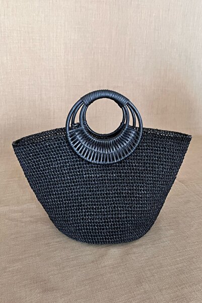 luces Bambu Saplı Hasır Çanta