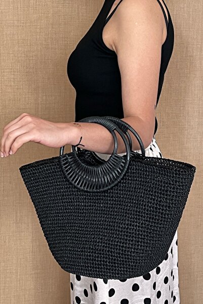 luces Bambu Saplı Hasır Çanta