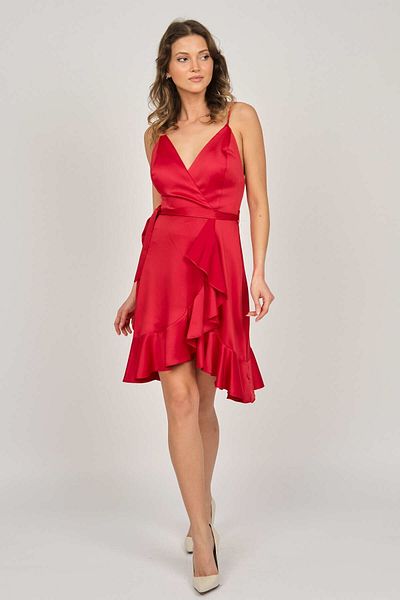 DORİDORCA Women's Strappy Short Evening Dress 5922020 Red