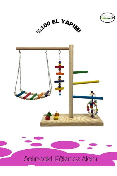 ADAPATİ PET Bird Play Platform with Wooden Handmade Intelligence Toy
