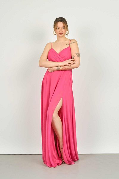 DORİDORCA Doridorca Women's Deep Slit Strappy Evening Dress5924056 Fuchsia