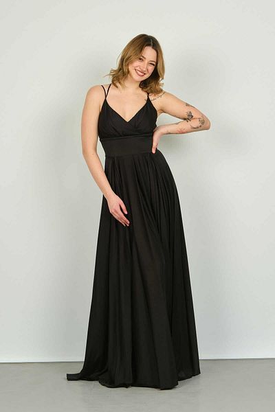 DORİDORCA Doridorca Women's Deep Slit Satin Evening Dress5924047 Black