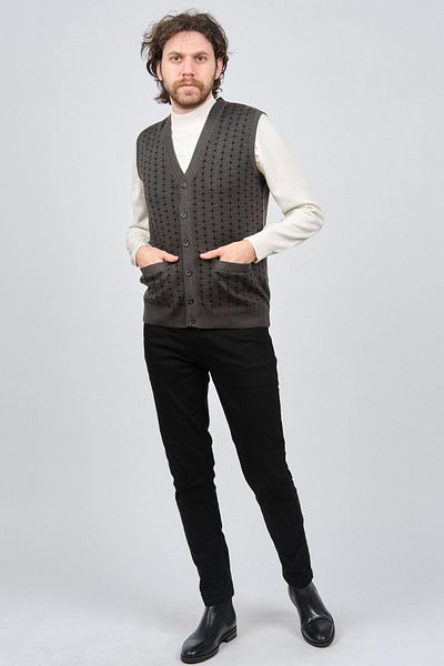 Ateş Triko Men's Pocket Detailed Buttoned Patterned Vest 6091732 Smoked
