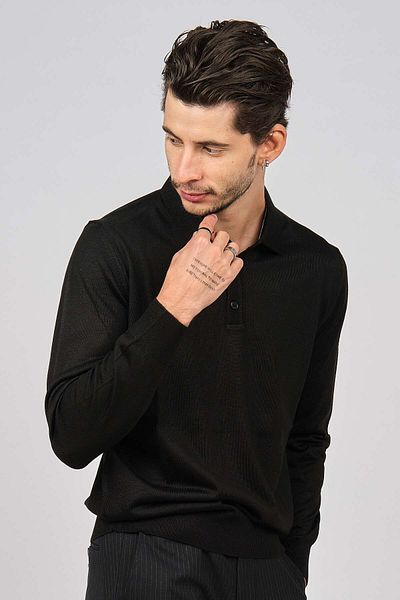 PAVE Pulover din lână cu gât polo pentru bărbați 4538004 Negru