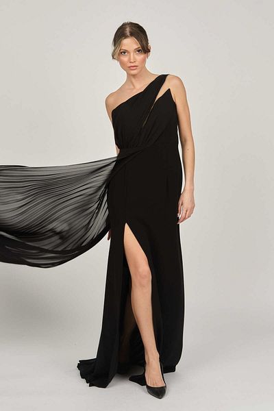 Maxra Govana Women's One Shoulder Chiffon Evening Dress 47754697 Black