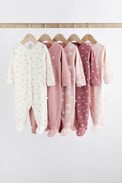 Next Baby طقم بذلة قطنية منقوشة باللون الوردي مكونة من 5 قطع