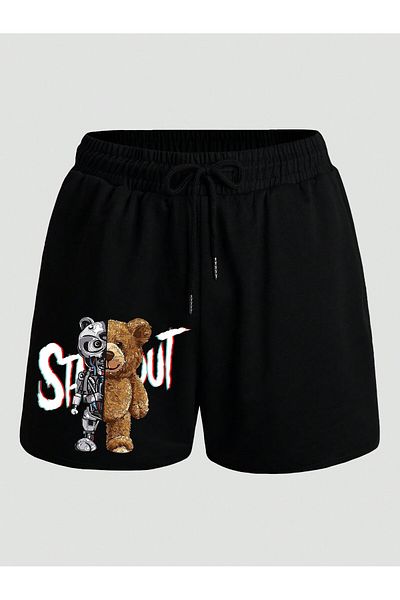modaberry Βαμβακερό χτενισμένο σορτς California Robot Bear - Καλοκαίρι με μαύρες τσέπες