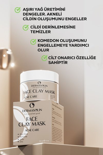 DERMASOLİN Detox Face Mask Against Acne. Pore ​​Tightening, Skin Repairing with Aloe Vera & Zinc