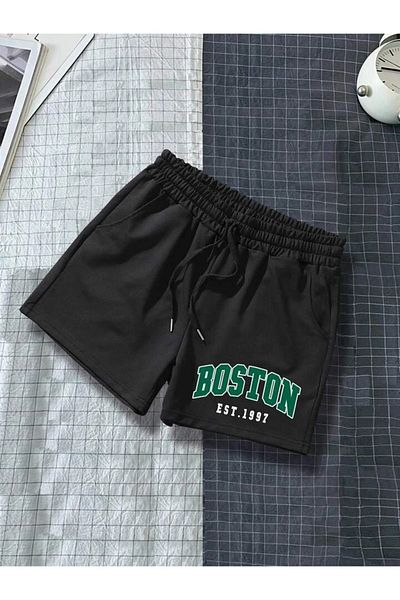 Mythologie Boston 1997 Black Combed Cotton Shorts - Pocket Printed