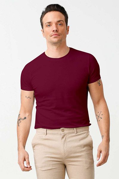 İgs Tricou pentru bărbați, roșu Claret Standard, cu gâtul rotund