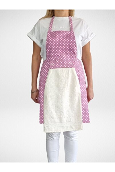 Enoteks مريلة مطبخ مقاومة للماء مع منشفة أرجواني-أبيض منقط