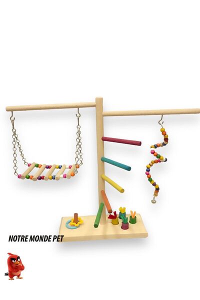 NOTREMONDEPET El Yapımı Ahşap Yeni Model Masa Üstü Zeka Oyunlu Salıncaklı Hel...