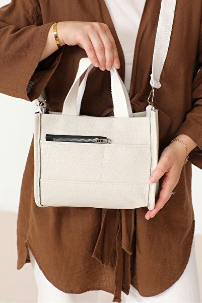 Bestenur Бежева полотняна сумка через плече - Модель 973