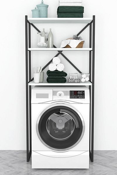 Bofigo Bofigo 3 Shelf Metal Bathroom Organizer Metal Bathroom Rack Washing Machine White