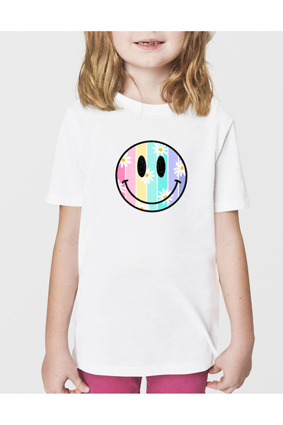 VİZYON İKRA Smile Rainbow bela majica za devojčice - 100% pamuk