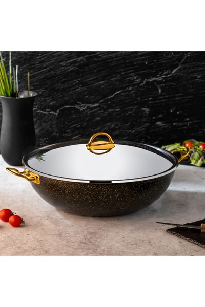 Evren 38 Cm Paslanmaz Kapaklı Wok Tencere 4,5 Lt