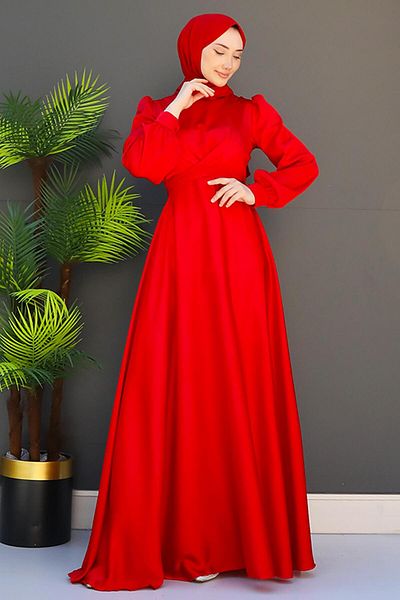 GİZ AGİYİM Red Cross Belted Evening Dress