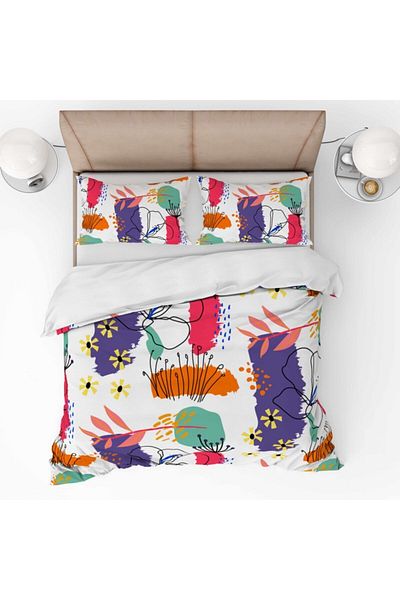 yok yok evim eve dair her şey 3D Digital Printed Duvet Cover Set with Flower Detail