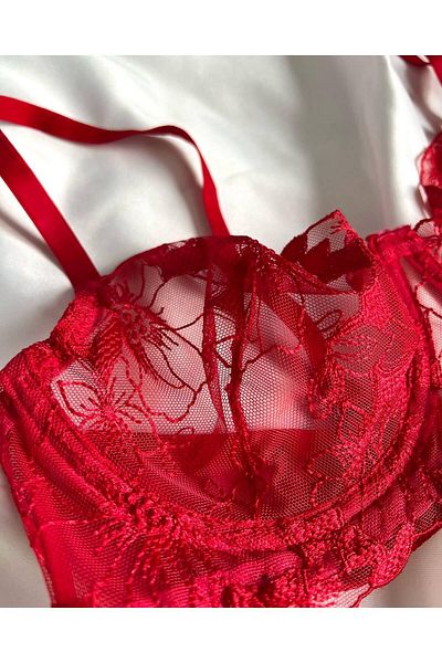 Noche De Luz Deep Love Floral Lace Bra Lingerie Set